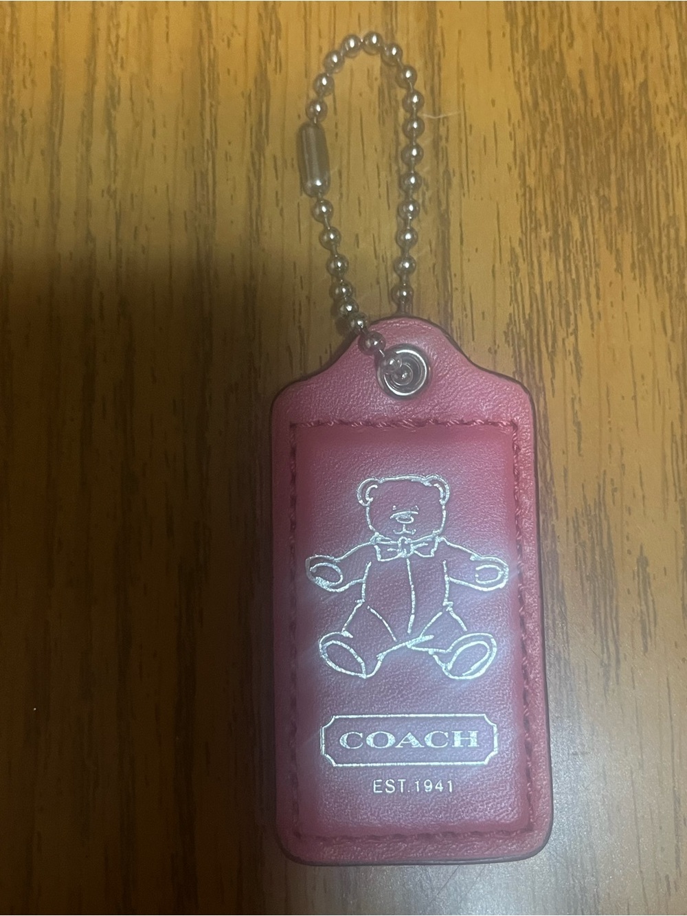 COACH Rare pink  Teddy Leather Keychain Tag.